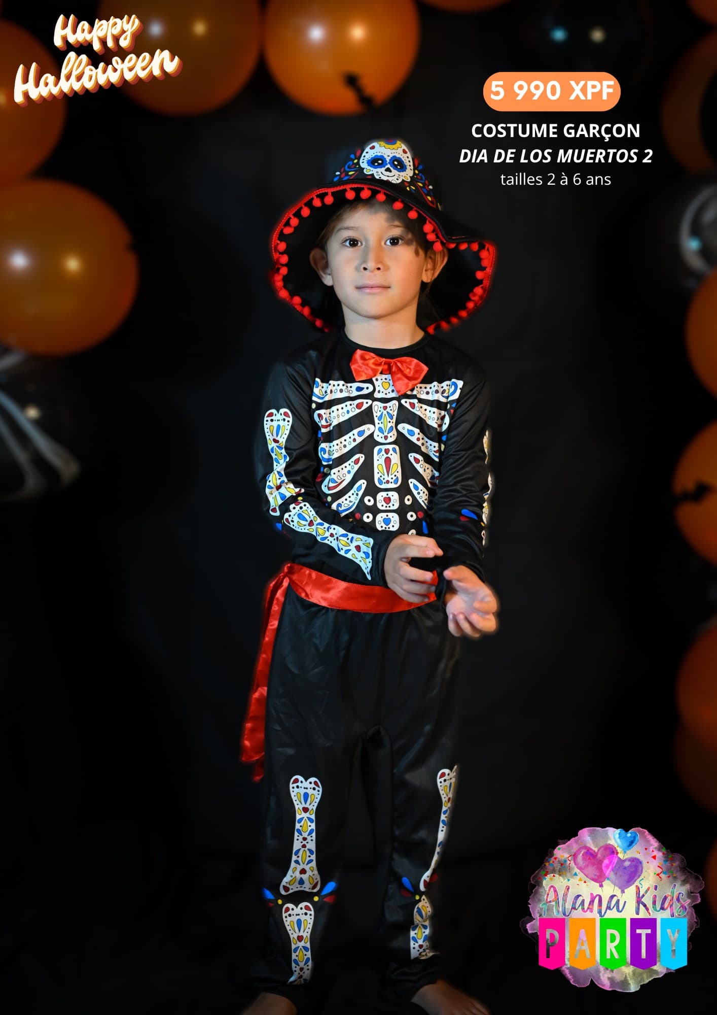 Costume Garçon Dia de los Muertos (tailles 2 à 6 ans)