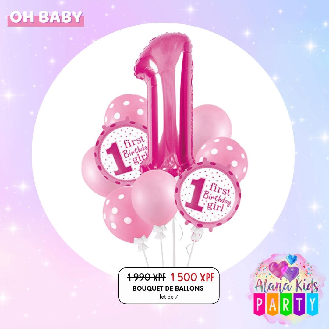 Bouquet de Ballons 1st Birthday Girl (lot de 7)