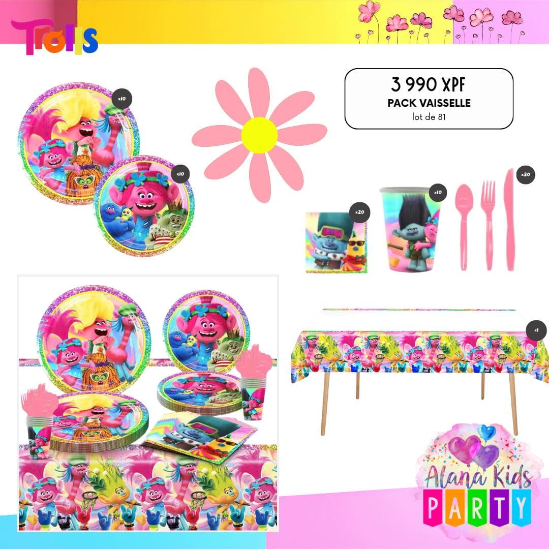 Pack Vaisselle Trolls (lot de 81)
