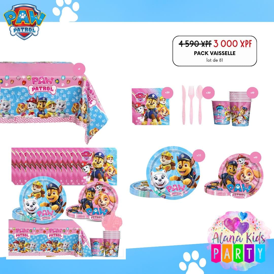 Pack Vaisselle Pat Patrouille (lot de 81)