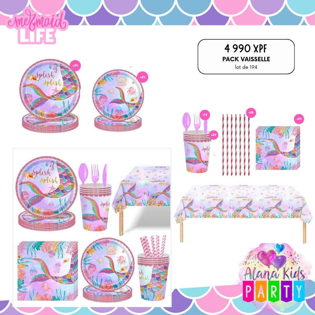 Pack Vaisselle Sirène Rose (lot de 194)