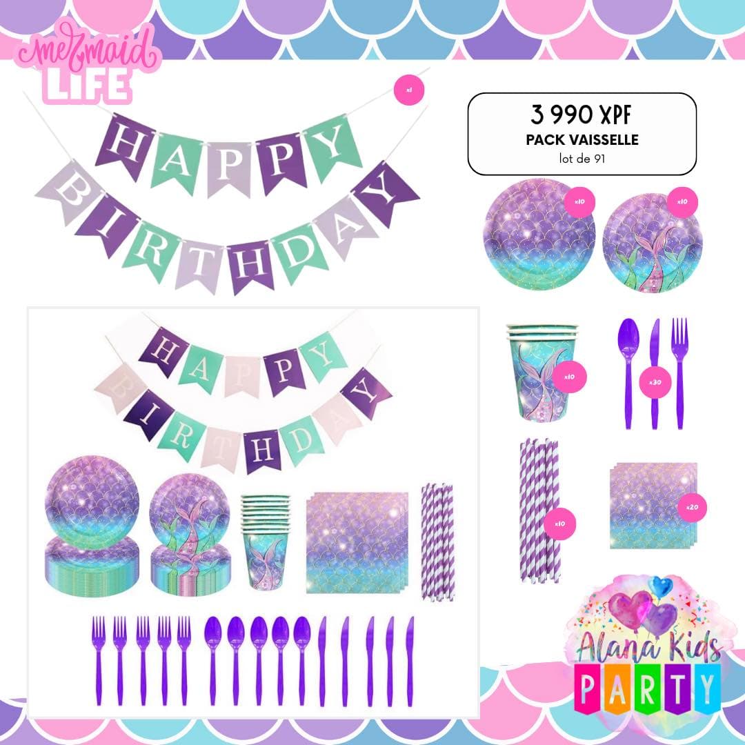 Pack Vaisselle Sirène Écailles (lot de 91)