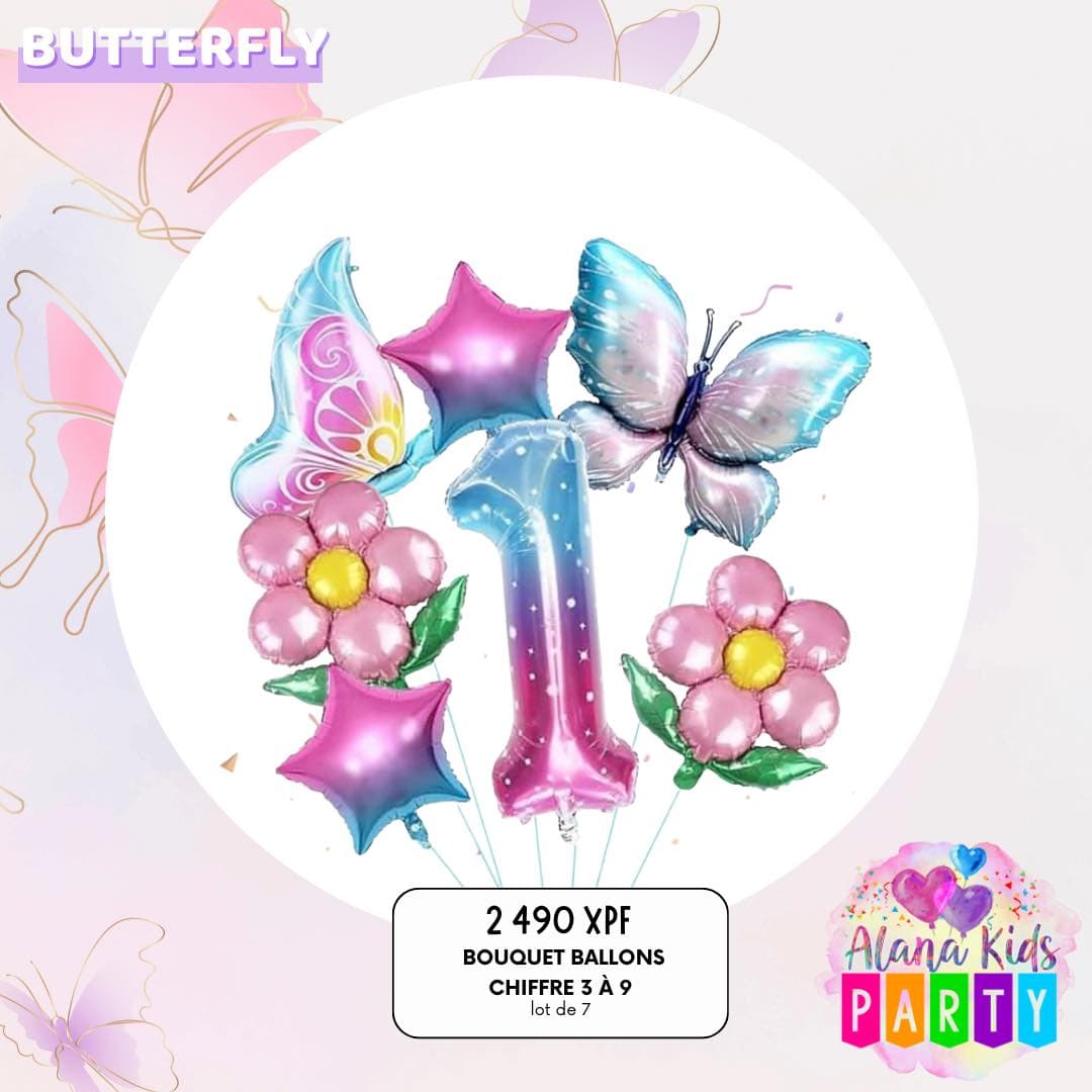 Bouquet Ballons Butterfly Chiffre (lot de 7)