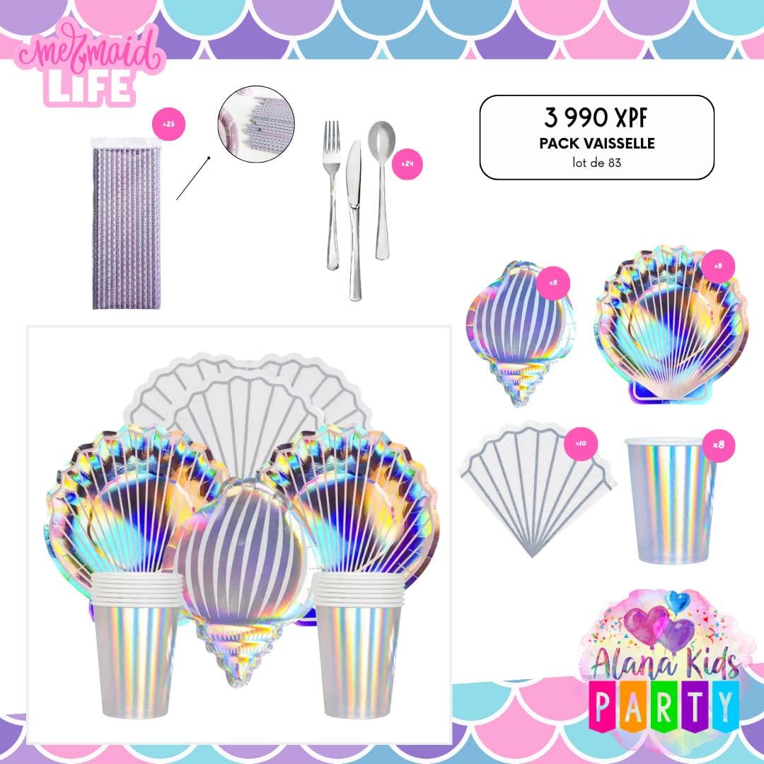 Pack Vaisselle Sirène Coquillage (lot de 83)